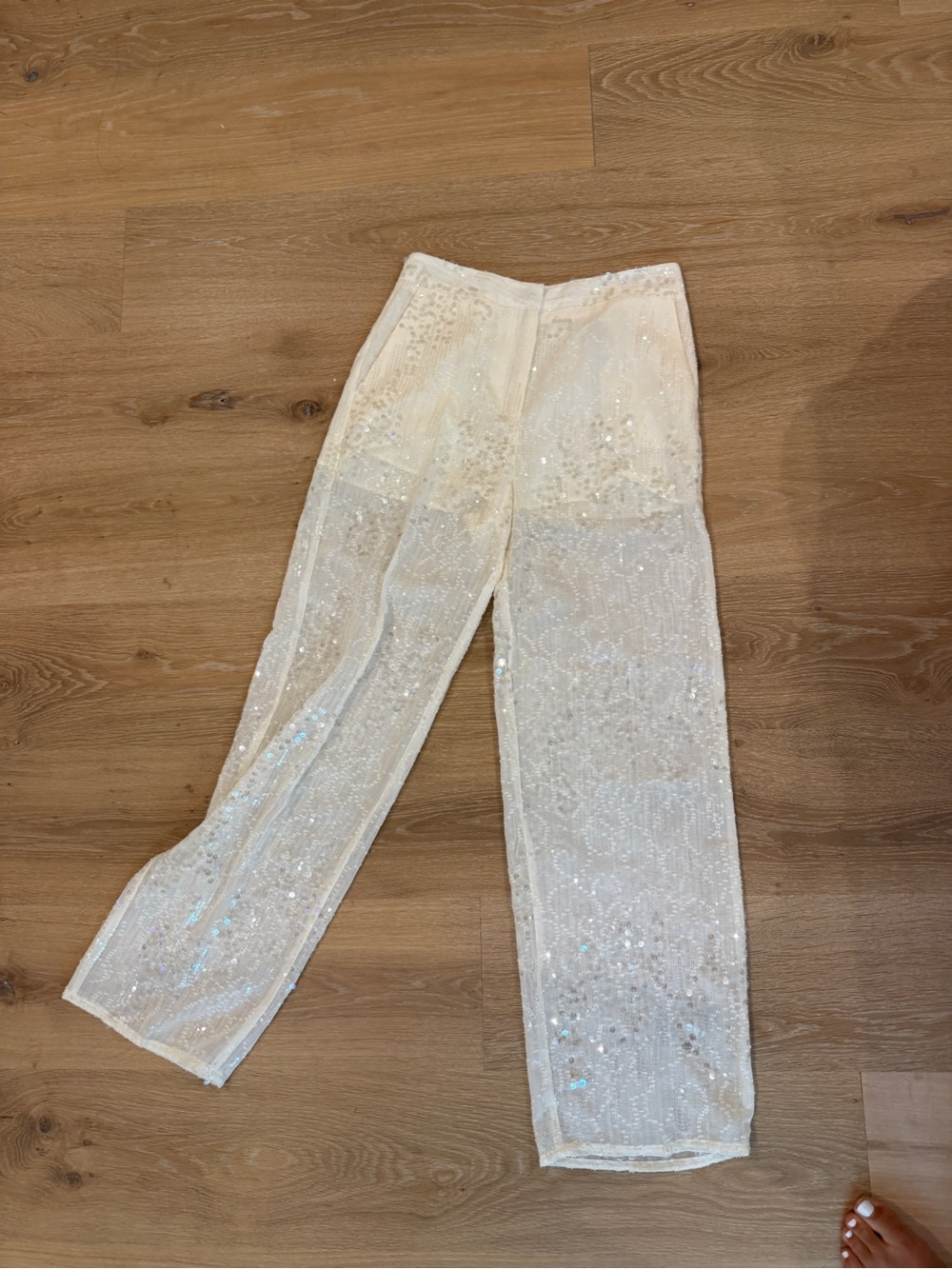 Zara Ivory Sheer Sequin Trousers
